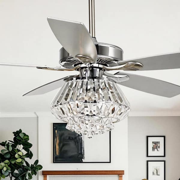 Zuniga 52 in. Indoor Chrome Downrod Mount Crystal Chandelier Ceiling Fan with Light Kit and Remote Control