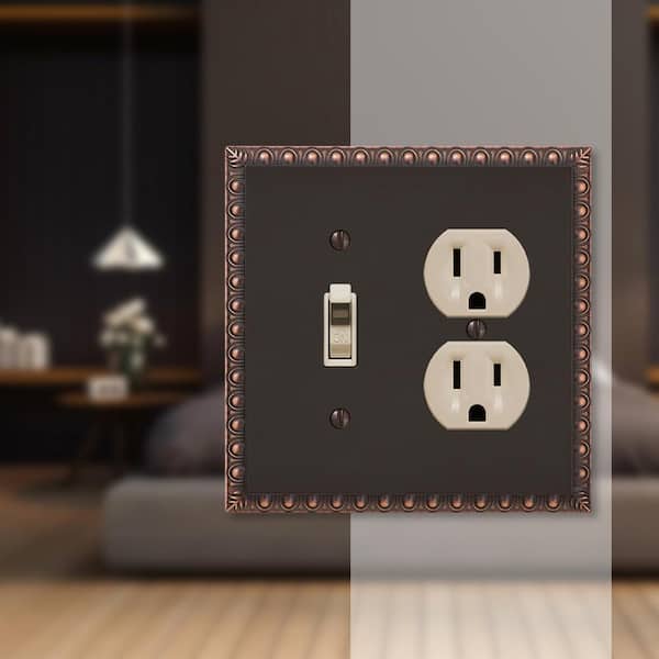 Antiquity 2 Gang 1-Toggle and 1-Duplex Metal Wall Plate - Aged Bronze