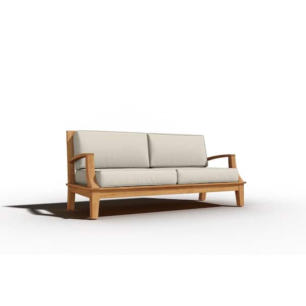 Unbranded Eliane Teak Outdoor Couch with Sunbrella Canvas Cushions