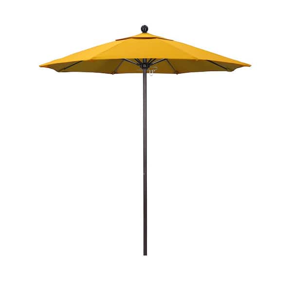 California Umbrella 7.5 ft. Bronze Aluminum Commercial Market Patio Umbrella with Fiberglass Rib and Push Lift in Sunflower Yellow Sunbrella
