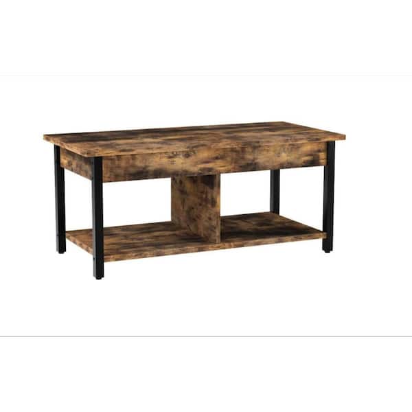 ULSMVOC SMT 41.7 in. Brown Rustic Style Rectangle Wooden Lifting Top Coffee Table, with Storage and Rattan Baskets