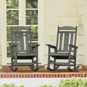Dark Gray Plastic Outdoor Rocking Chair Porch Rocker for Outdoor and Indoor (2-Pack)
