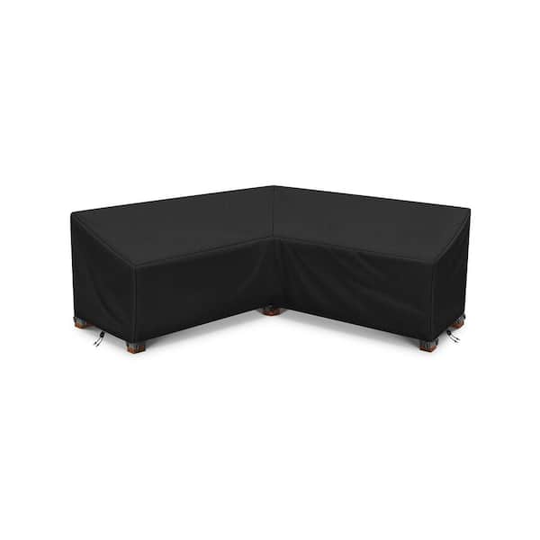 85 x 85 x 33.5 Inches Black Outdoor Sectional Sofa Cover 420D Oxford Fabric Waterproof Windproof UV Resistant