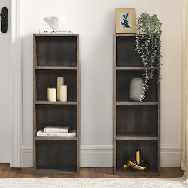 8-Tier Media Tower Rack, CD DVD Slim Storage Cabinet with Adjustable Shelves, Tall Narrow Bookcase in Gray