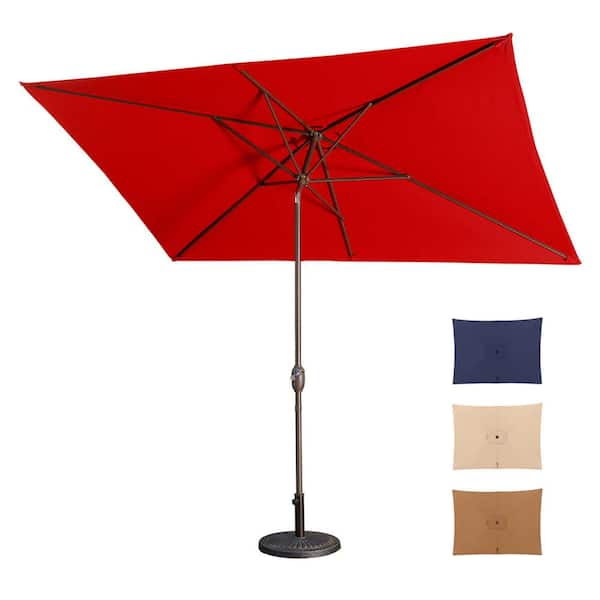 Zeus & Ruta 10 ft. x 6.5 ft. Aluminum Rectangle Market Outdoor with Push Button Tilt and Crank Patio Umbrella in Red