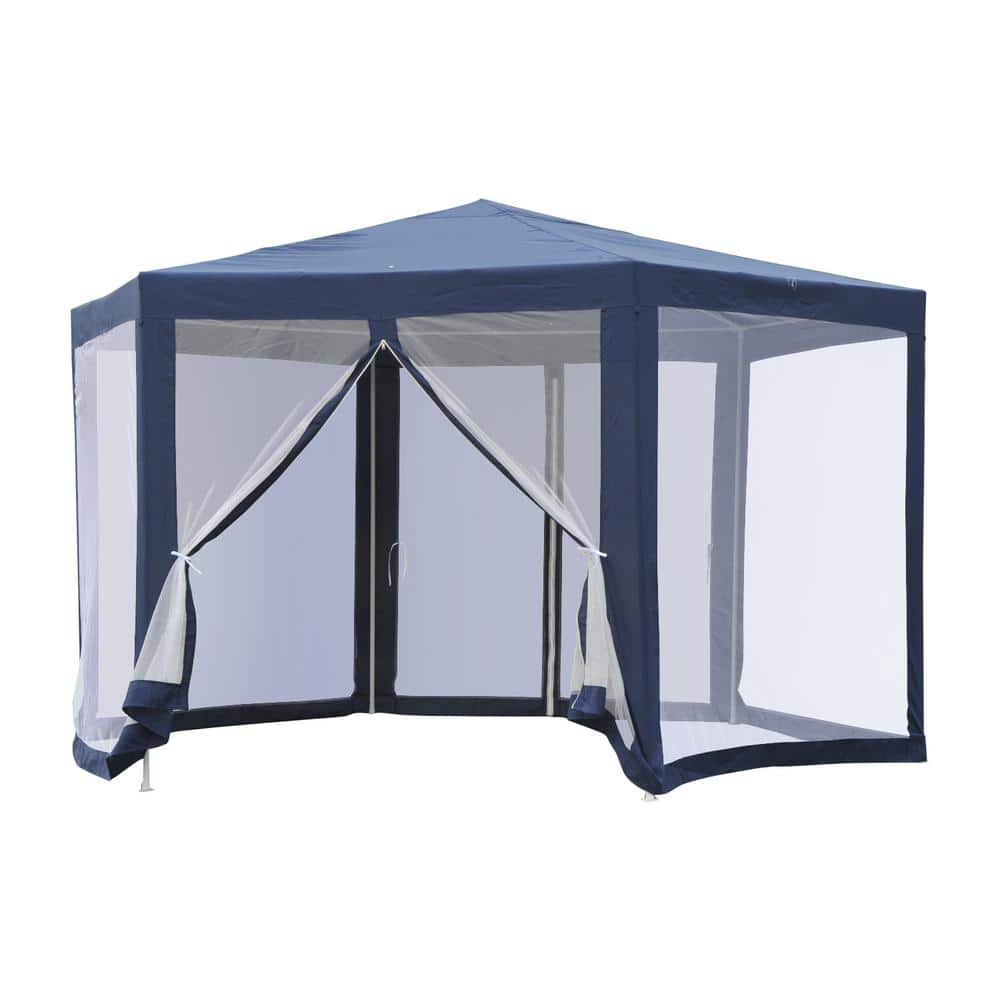 Blue Hexagon Outdoor Canopy Tent with Mesh Walls
