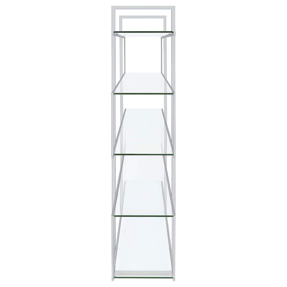 Chrome and Clear Glass 5-Tier Modern Bookcase