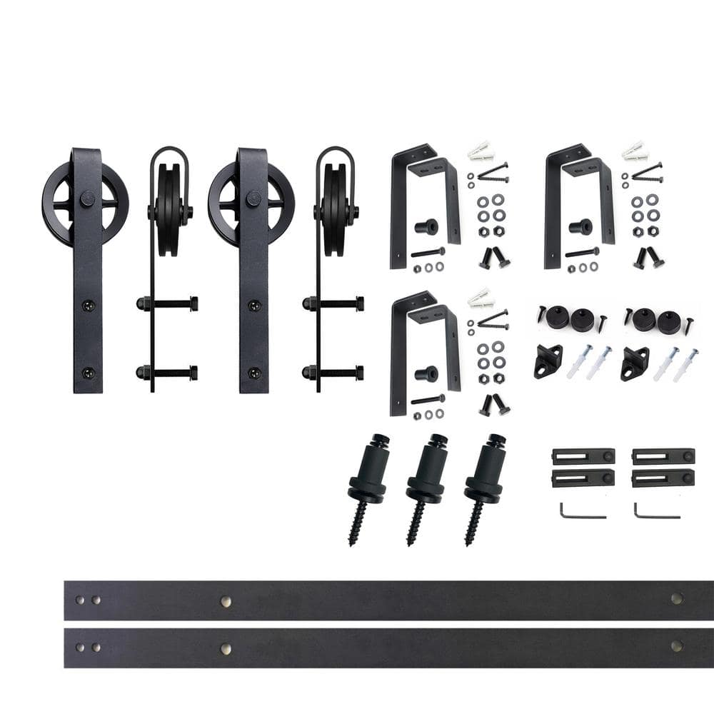 4.5 ft./54 in. Black Rustic Double Track Bypass U-Shape Sliding Barn Door Hardware Kit - Spoke Wheel Design Roller price history on PriceWatchPro