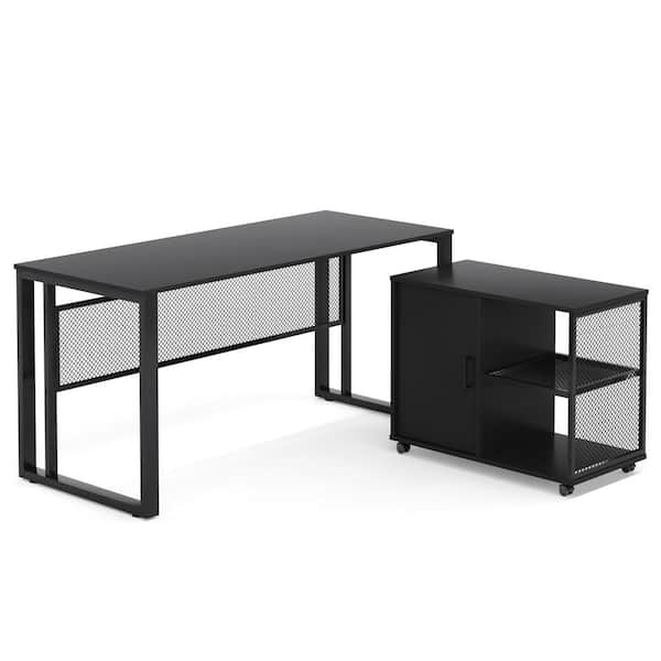 Tribesigns Lantz 55 in. Black Wood Computer Desk Office Desk with File Cabinet L-Shaped Executive Desk Table with Storage