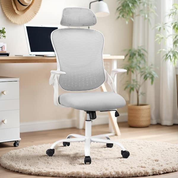 Gray Office Chair Ergonomic Desk Task Mesh Chair with Armrests Swivel Adjustable Height