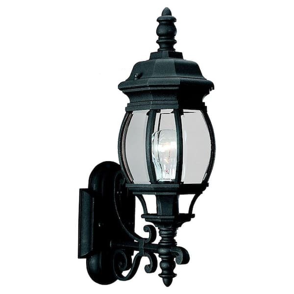 Generation Lighting Wynfield 19.75 in. H 1-Light Black Outdoor 19.75 in. Wall Lantern Sconce with Clear Beveled Glass