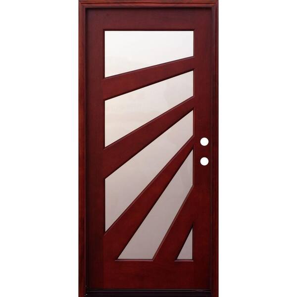 Pacific Entries 36 in. x 80 in. Contemporary 5 Lite Fan Stained Mahogany Wood Prehung Front Door