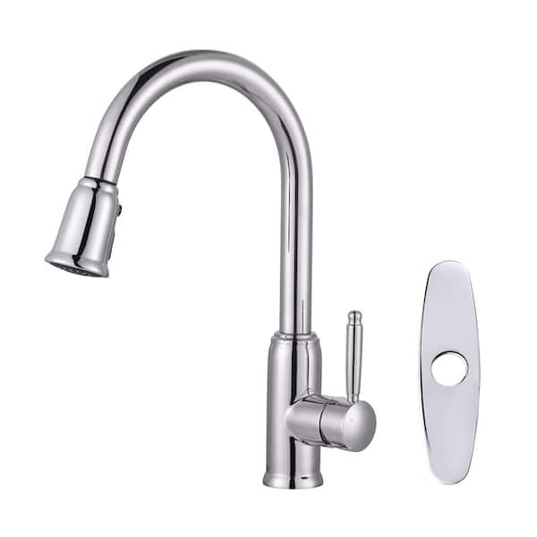 ARCORA Single Handle Pull Out Sprayer Kitchen Faucet Included Deckplate in Chrome