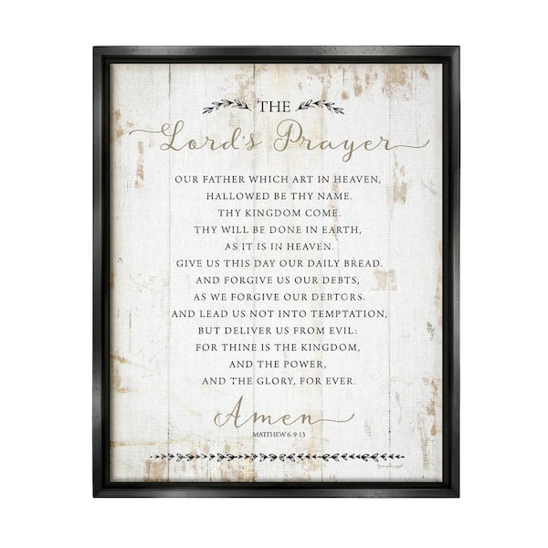 The Stupell Home Decor Collection The Lords Prayer Our Father Distressed Wood by Jennifer Pugh Floater Frame Typography Wall Art Print 31 in. x 25 in.
