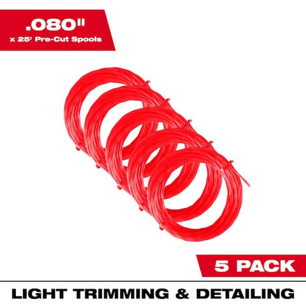 Milwaukee 0.080 in. x 25 ft. Pre-Cut Trimmer Line (5-Pack)