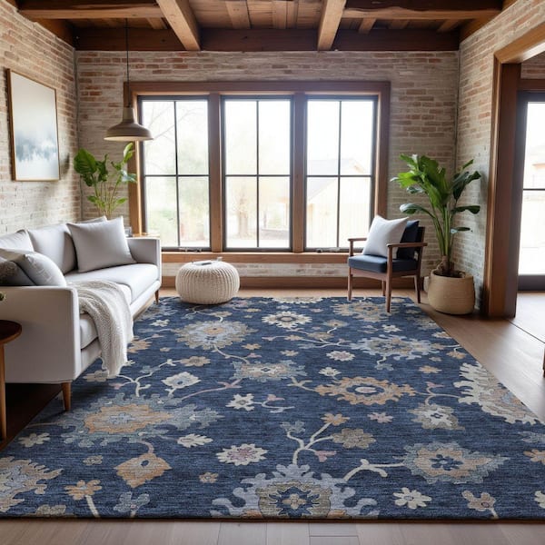 Mayfield Premium Machine Washable Abstract AMF1218 Navy 10 ft. x 14 ft. Area Rug