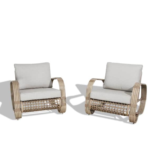 ULAX FURNITURE 2-Piece Aluminum Patio Conversation Chairs Set with Beige Cushions, Outdoor Lounge Sofa Chairs