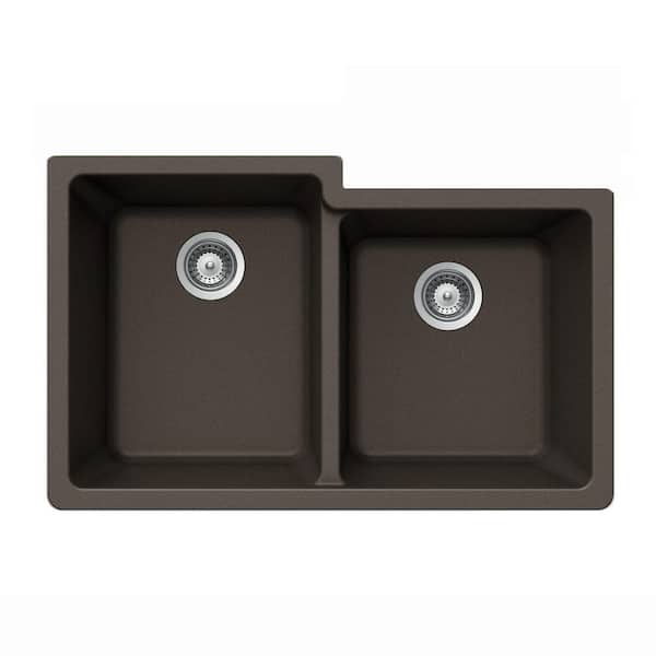 HOUZER Alive Series Undermount Granite 33x20.5x9.5 0-hole Double Basin Kitchen Sink in Bronze