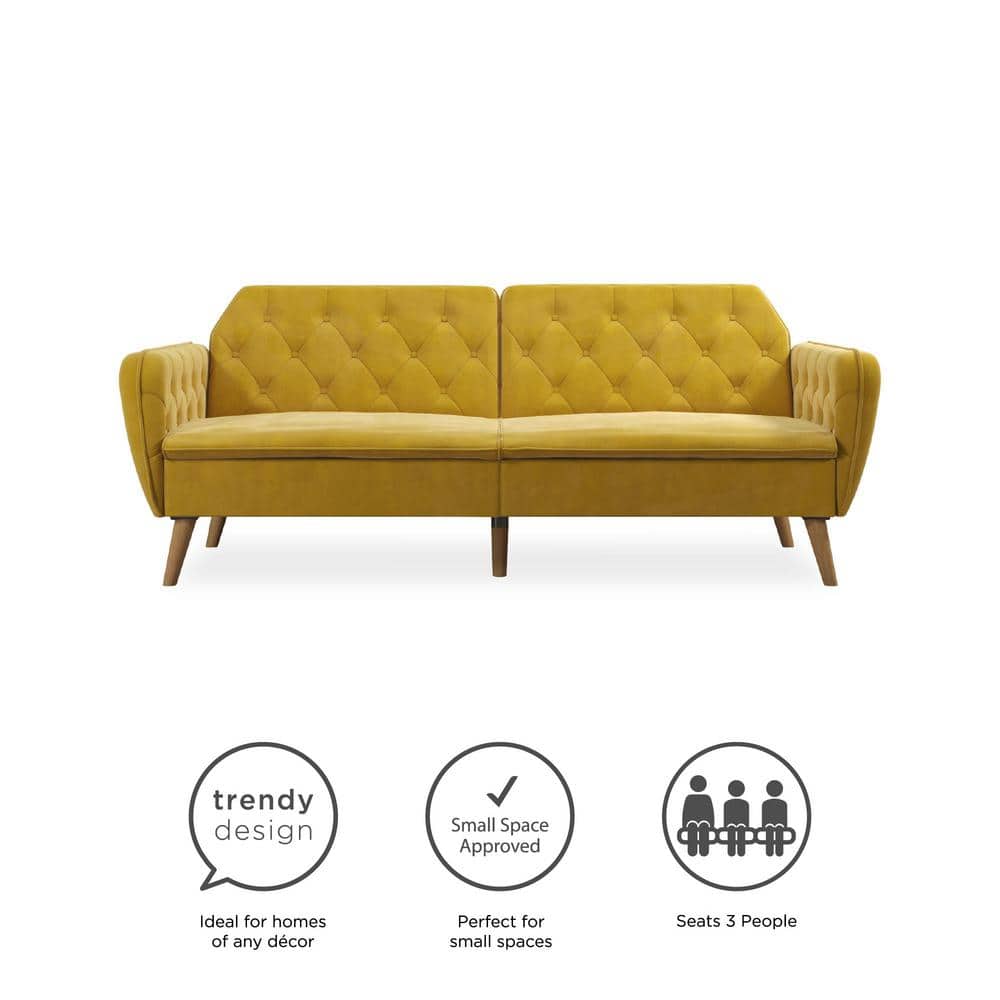 Mustard Faux Leather Tufted Twin Sleeper Sofa with Memory Foam