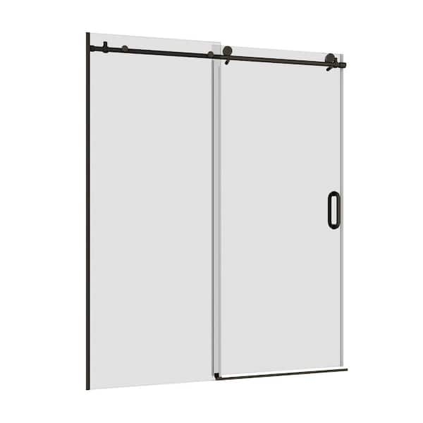 VANITYFUS 60 in. W x 74 in. H Single Sliding Frameless Shower Door in Matte Black with Smooth Sliding and 5/16 in. (8 mm) Glass