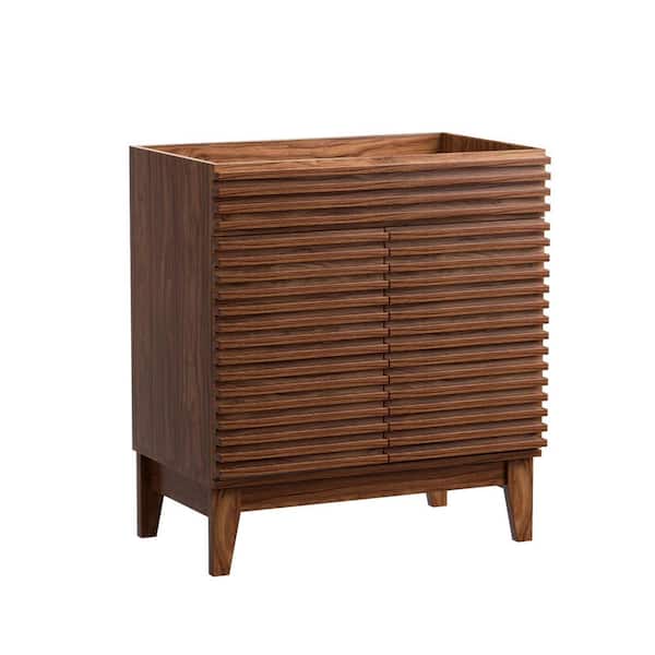 Unbranded Mid-Century 30 in. Freestanding Bathroom Cabinet Vanity with Storage in Walnut (Sink Basin Not Included)