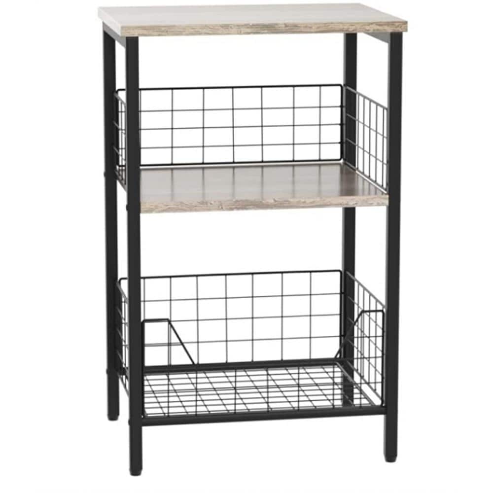 Greige and Black Industrial Wood and Metal End Table
