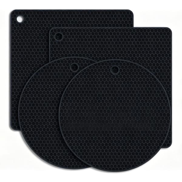 Silicone Trivets with Heat-Resistant, Non-Slip, Food-Grade for Hot Dishes, Kitchen Countertops and Table, Black (4-Pack)