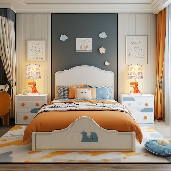 16.5 in. Orange Resin Table Lamp for Kid, Cute Small Dinosaur Bedside Lamp with 1 LED Bulb for Bedroom Nightstand Decor