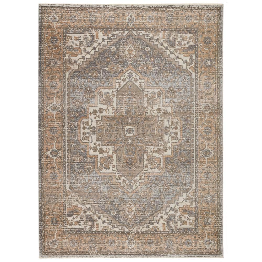 En Blanc Vintage-Inspired Medallion 9'x13' Gray Area Rug
