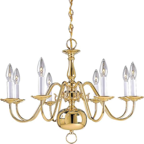 Progress Lighting Americana Collection 8-Light Polished Brass White Candle Traditional Chandelier Light