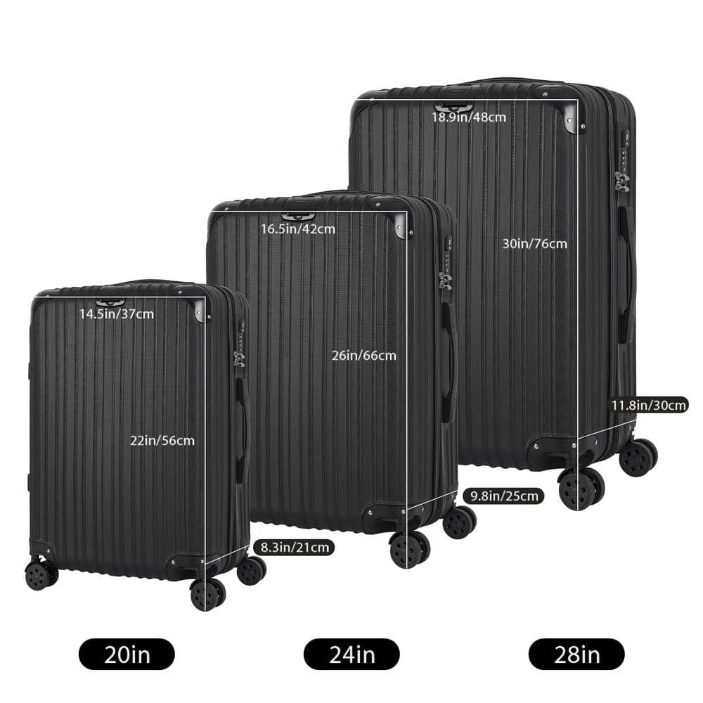 HIKOLAYAE Grand Creek Nested Hardside Luggage Set in Luxury Black, 3 Piece - TSA Compliant CW-A613-BLK-3