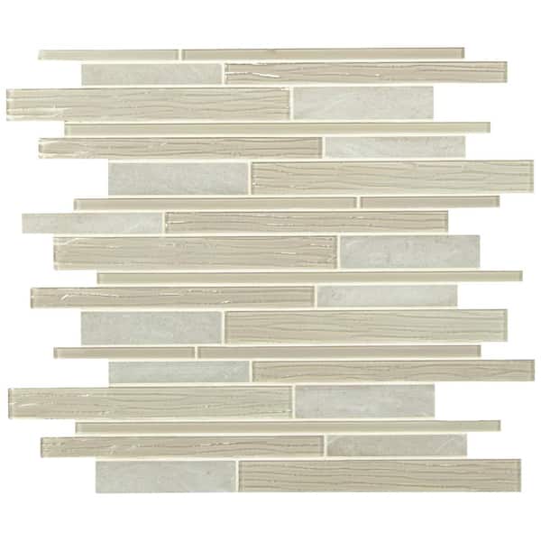 MSI Take Home Tile Sample - Snowcap Blend 4 in. x 4 in. Interlocking Mixed Glass Mosaic Tile