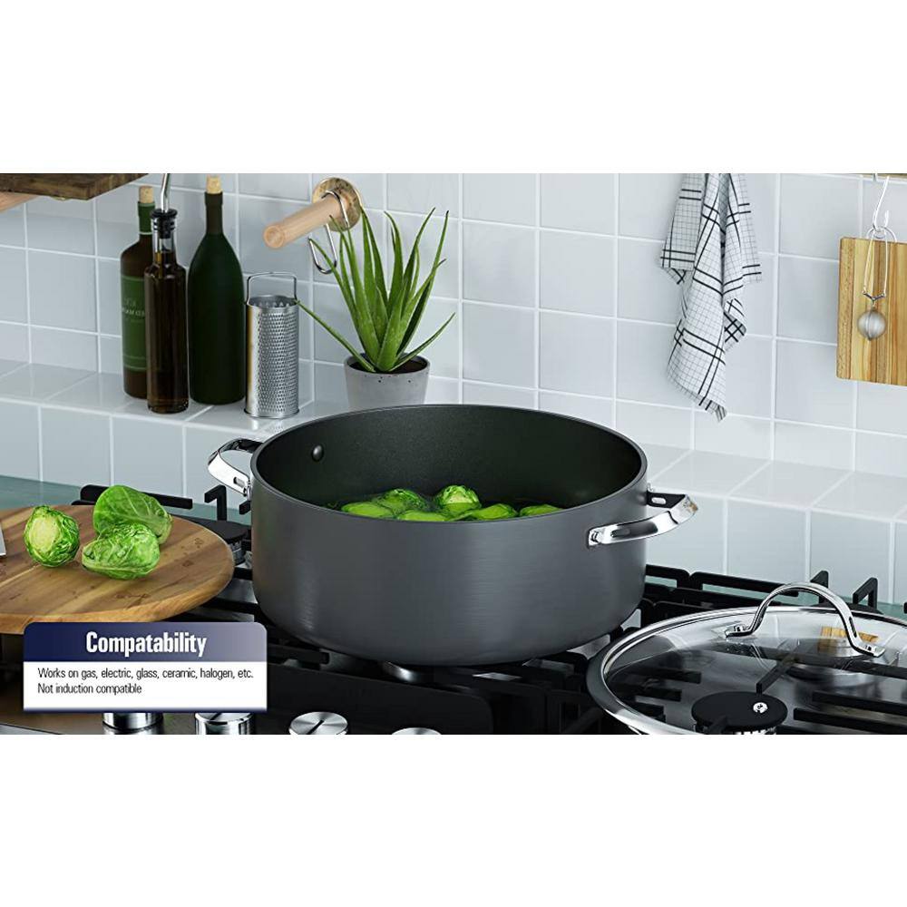 Black 8-Quart Hard Anodized Nonstick Stockpot with Glass Lid