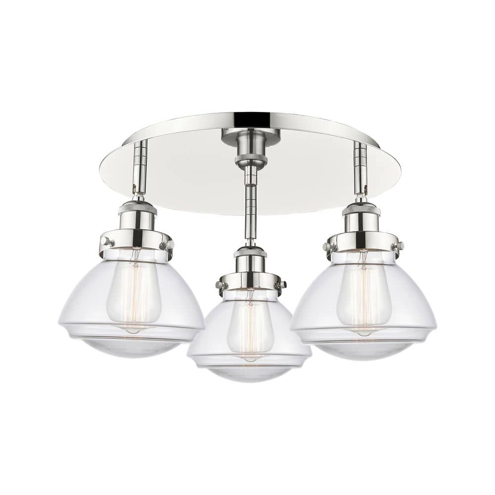 Olean 18.25 in. 3-Light Polished Nickel Art Nouveau Flush Mount with Clear Glass Shade price history on PriceWatchPro