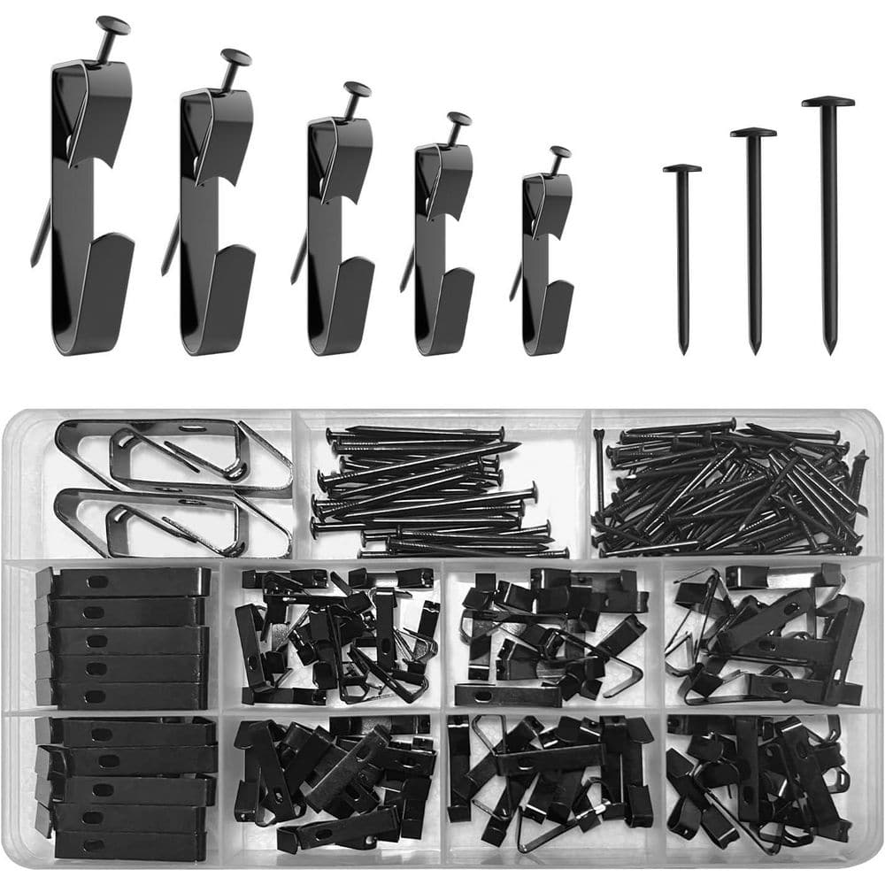 Black Picture Hangers Kit 220-Pieces 5-Sizes 10-100 lbs. Hooks Frame and Ca