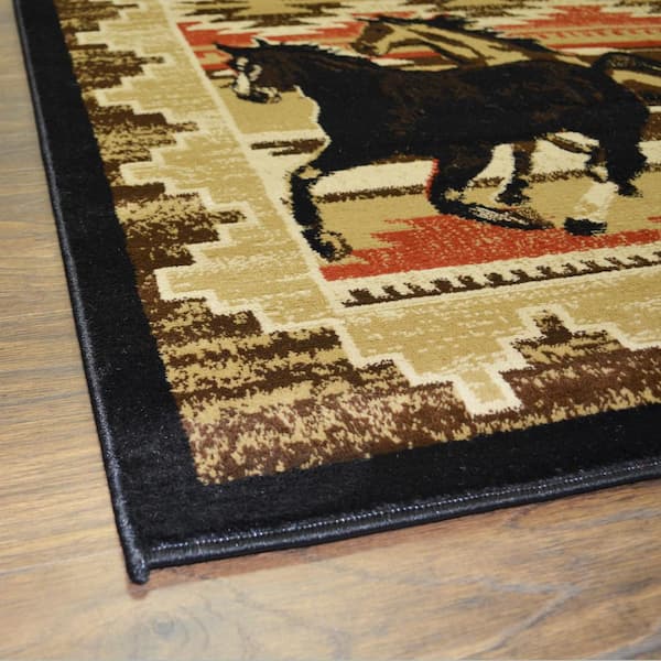 Lodge King Untamed Black 2 ft. x 8 ft. Western Area Rug