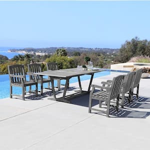 Outdoor 7-Piece Hand-Scraped Wood Patio Dining Set with Extension Table, Gray