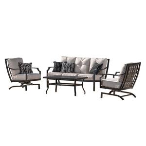 Treemont 4-Piece Aluminum Outdoor Patio Conversation Set with Sunbrella Cast Flax Cushions