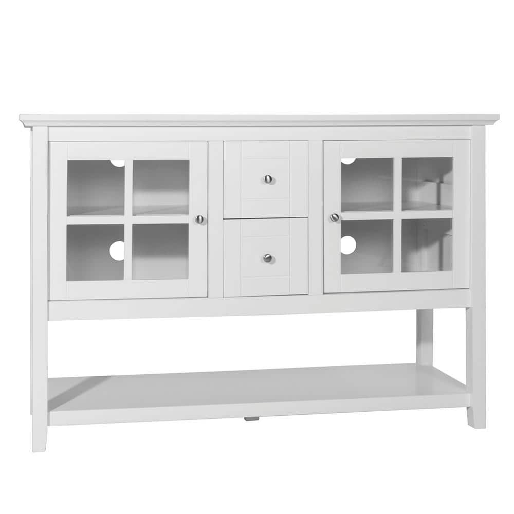 White 52" MDF and Glass TV Stand with Storage