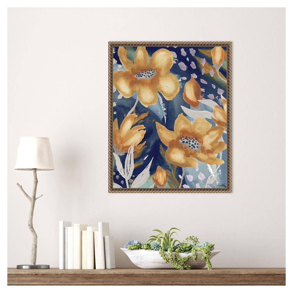 Golden Floral and Silver Petals Beaded Framed Canvas Wall Art