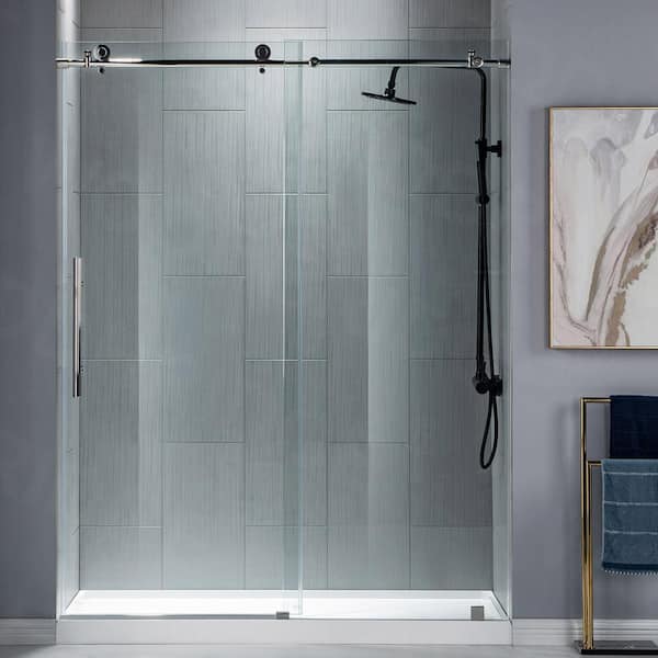 Woodbridge Austin 44 In To 48 In X 76 In Frameless Sliding Shower Door With Shatter Retention Glass In Chrome Mbsdc4876 C The Home Depot