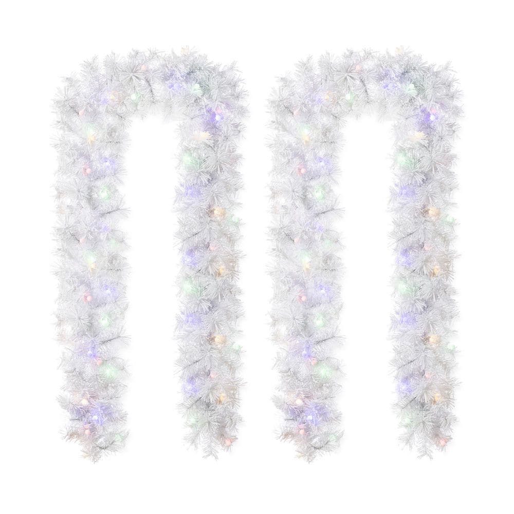 9 ft. Pre-Lit Snow Flocked White Pine Christmas Garland, with 50 Warm White/Multi-Color Lights and Timer (Set of 2) price history on PriceWatchPro