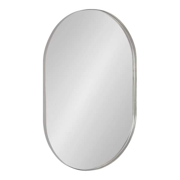 Kate and Laurel 30.00 in. H x 20.00 in. W Rollo Modern Oval Framed Silver Accent Wall Mirror