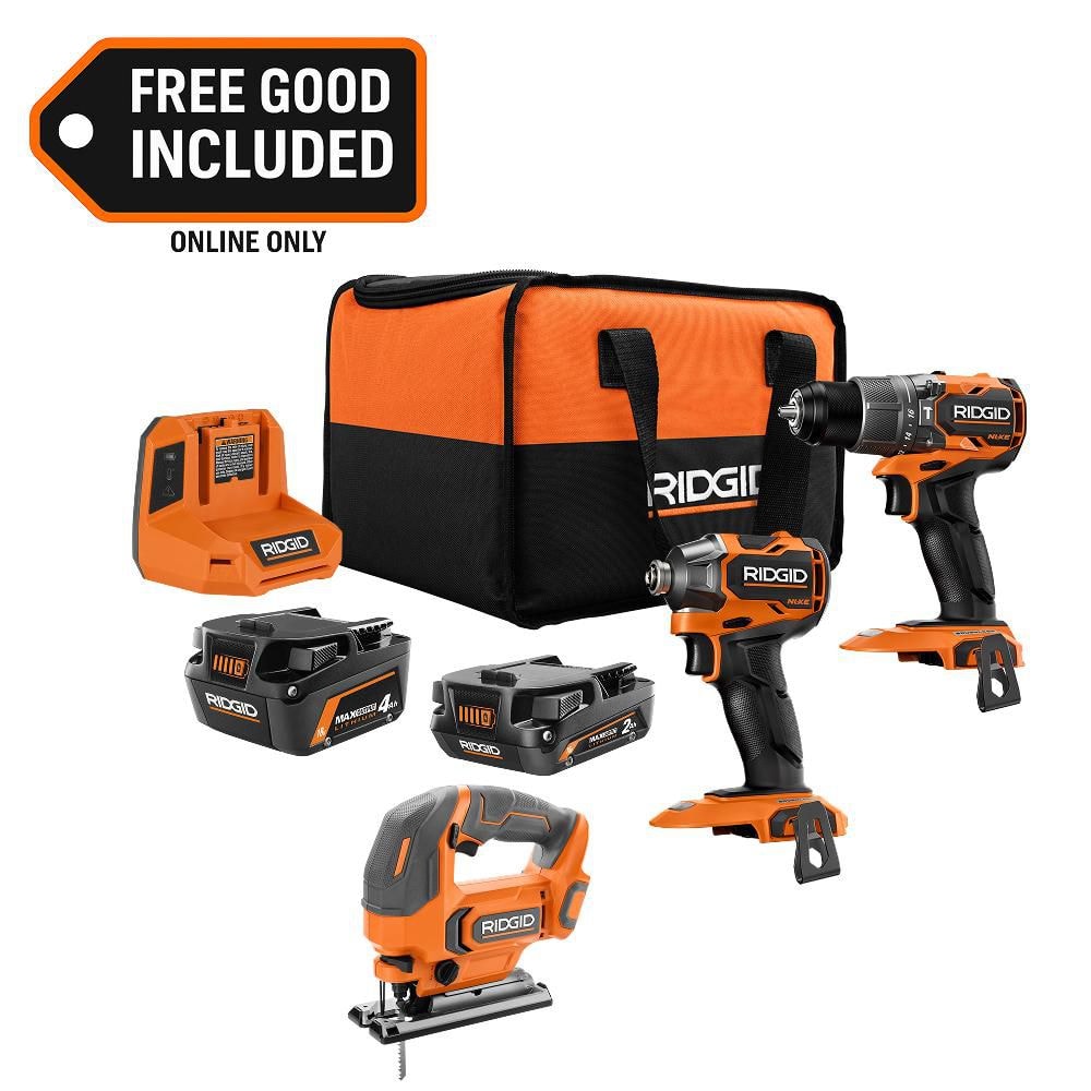 Ridgid 18V NUKE SubCompact Brushless 2-Tool Combo Kit w/ (2) MAX Batteries, & Charger w/ 18V Cordless Jig Saw