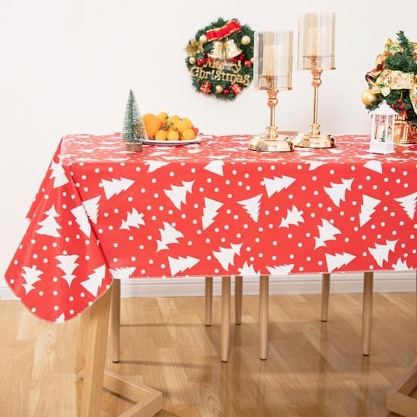 52x90 Christmas Vinyl with Flannel Backing Oilcloth Tablecloth Waterproof Tablecloth