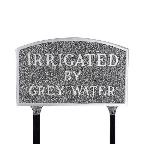 Montague Metal Products 10 in. x 15 in. Standard Arch Irrigated by Grey Water Statement Plaque Sign with Lawn Stakes - Swedish Iron
