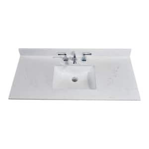 49 in. W Engineered Stone Single Basin Vanity Top in Jazz White with White Basin