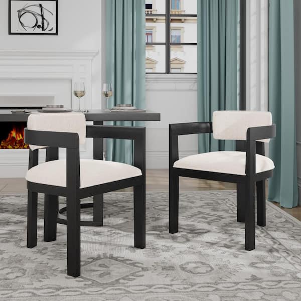 CHRISTOPHER KNIGHT HOME Rovelle Modern Upholstered Dining Chairs, Rubberwood, Beige Plus Black, (Set of 2)