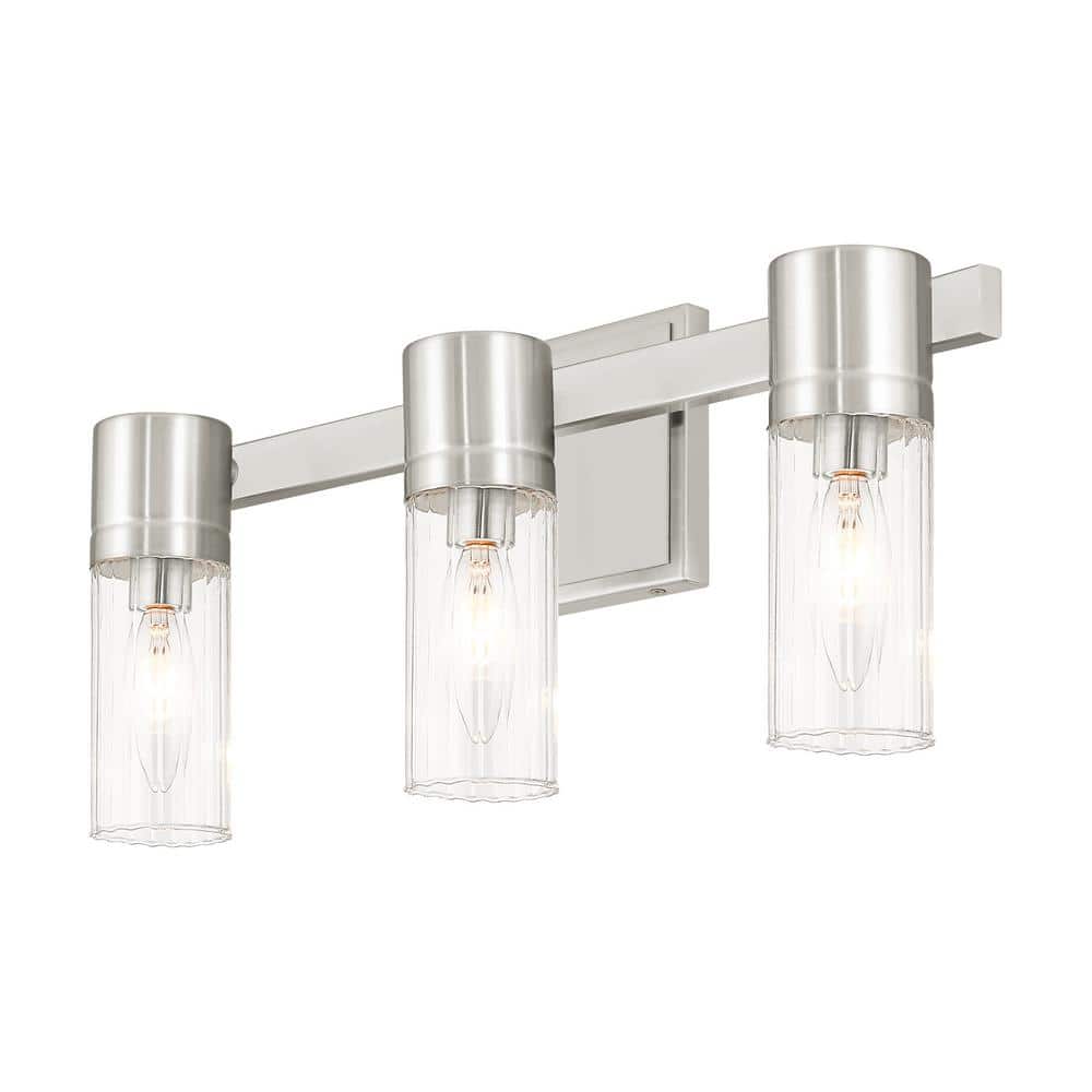 Midtown Brushed Nickel 3-Light Vanity with Clear Fluted Glass