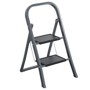 2.6 ft. Gray Metal Folding 2 Step Ladder (6 ft. Reach), 300 lbs. Load Capacity Type IA Duty Rating